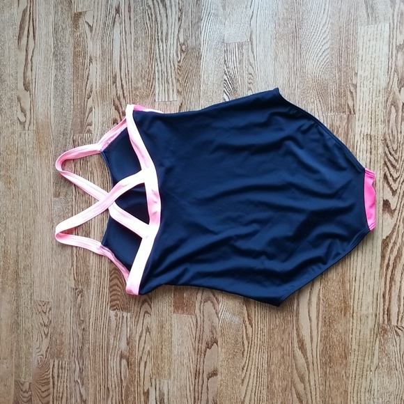 (XL) Bright Coral One Piece Swimsuit Beach Summer Swim Color Block Performance - Picture 6 of 8